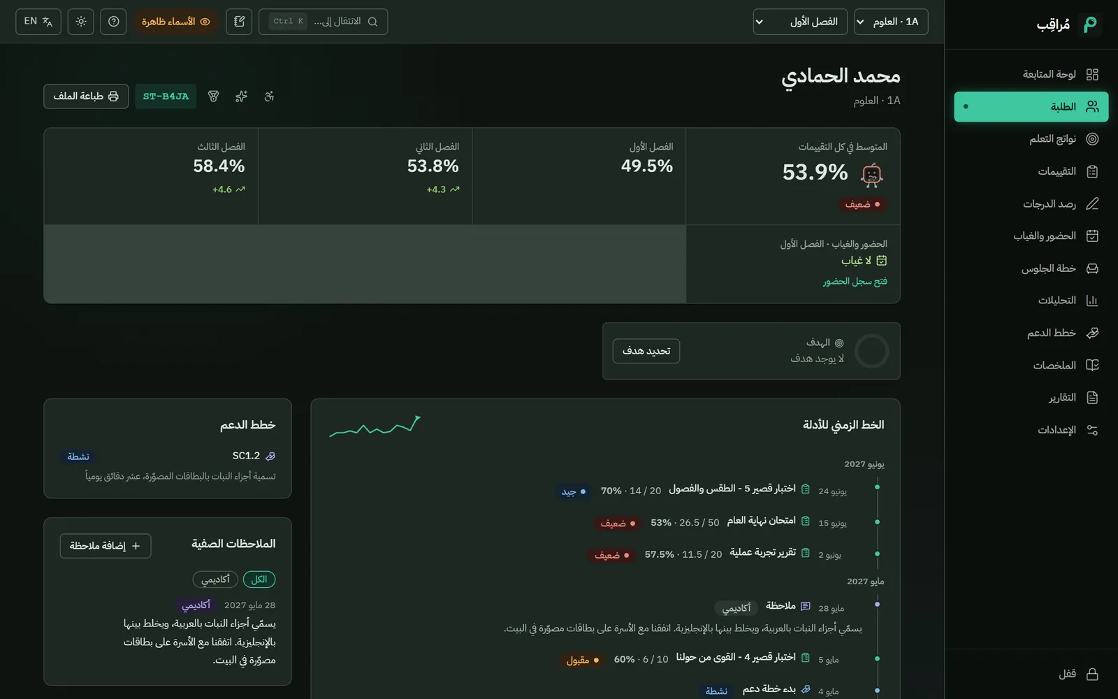 سجل محمد الحمادي في مُراقِب، والاختبار الجديد في أعلى الخط الزمني.